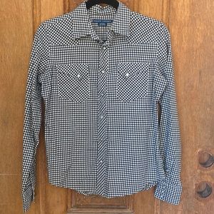 RALPH LAUREN Blue Label Western Snap gingham check black cream size 8 medium